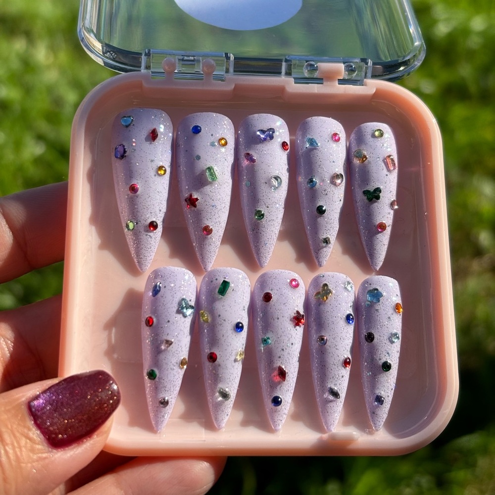 Colorful Rhinestone Press-On Nails Long stiletto 20pcs/set